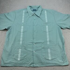 TropiCool Shirt Men's 2XL Teal Green Button Up Embroidered Grandpacore Beach Dad